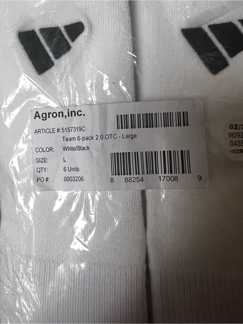 ADIDAS 6 PAIR PACK  2.0  OTC LARGE SOCKS.  
WHITE/BLACK